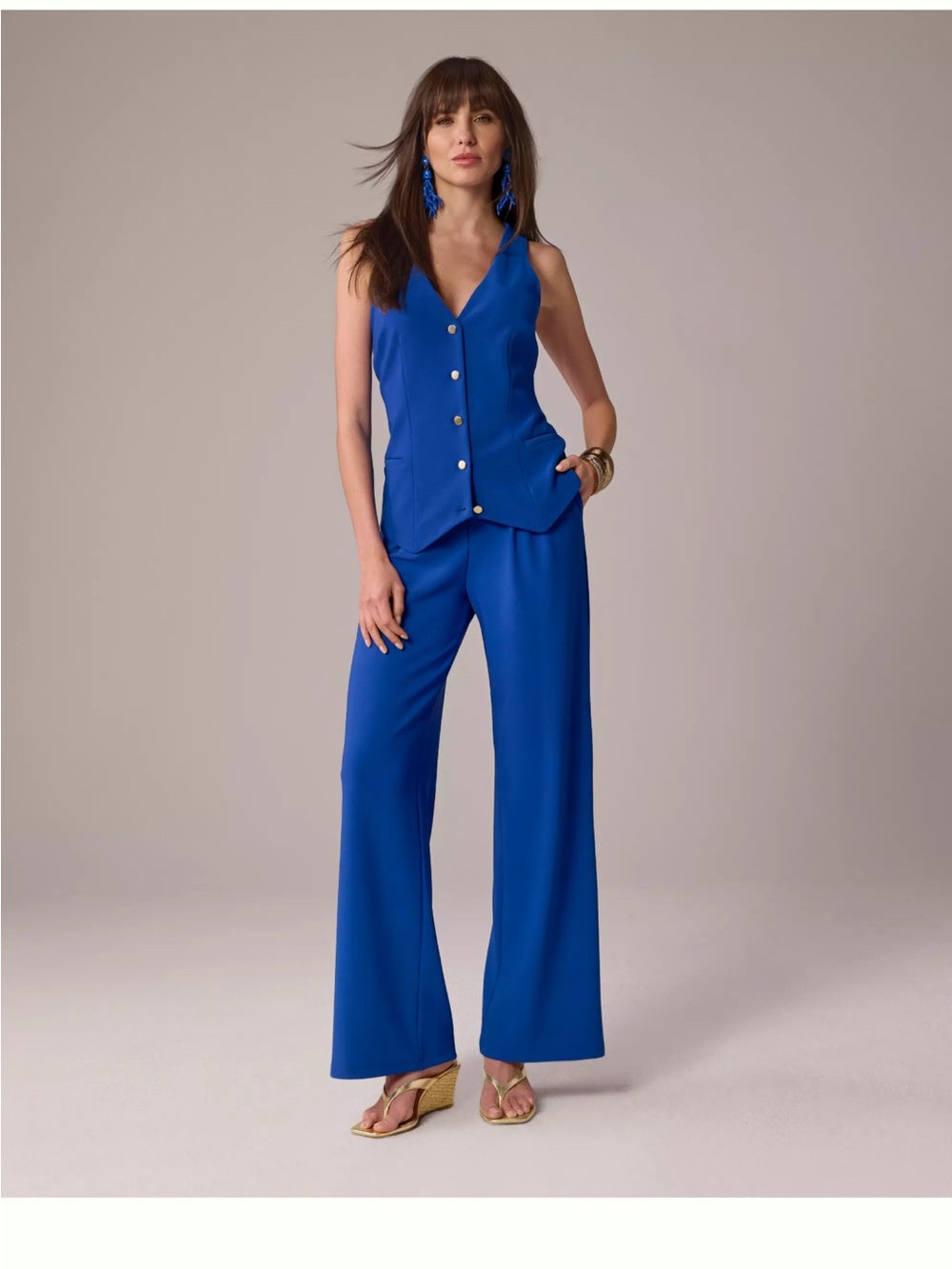 Boston Proper Cobalt  Vest & Blue Wide-Leg Pants